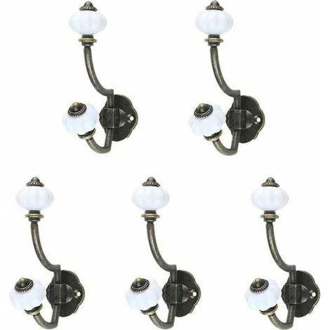 Porte-serviette Lot de 5 patères murales de style pastoral en céramique bronze rétro (1/5)
