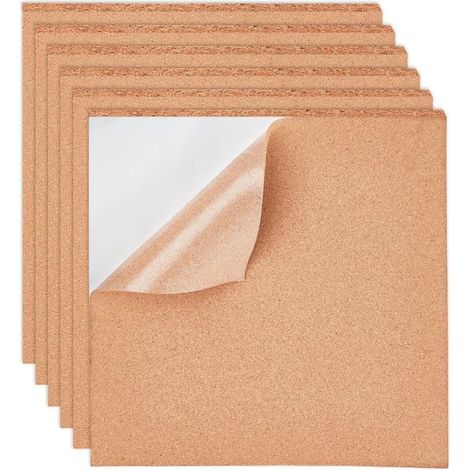 Lot de 6 Feuilles de liège, Auto-adhésives 30x30cm, Épaisseur 3mm, Antidérapantes, Pour décoration murale et bricolage