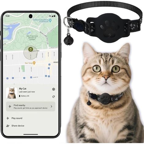 GPS Katzenhalsband ohne Abo Tracker für iOS/Android Mini Finder schwarz (1/5)