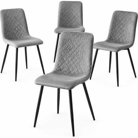 Set 4 Sedie Grigio Chiaro Rivestimento in Velluto e Piedi Neri Seduta Ergonomica (1/5)