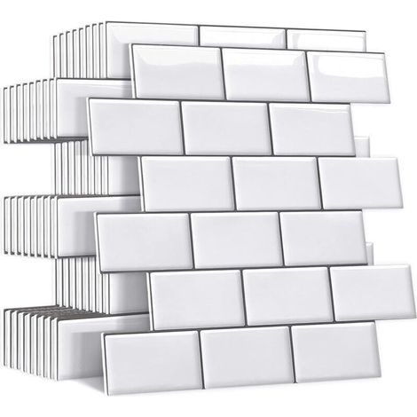 Plus épais Credence Adhesive pour Cuisine, Faux Carrelage Adhesif Mural Salle de Bain, Blanc Crédence Adhesive Metro 3D, 10 Pièces (1/4)