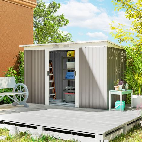 Abri Jardin Extérieur Portes Coulissantes Bouches Aération Clair Aménagement Gris 3,2 m² 280x130x172cm
