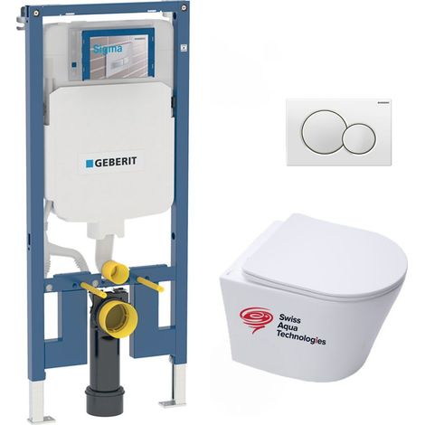 Geberit – Pack WC bâti-support extra-plat 114 cm – Cuvette sans bride Swiss Aqua Technologies – Abattant frein de chute – SLIMINFINITIOB (1/5)