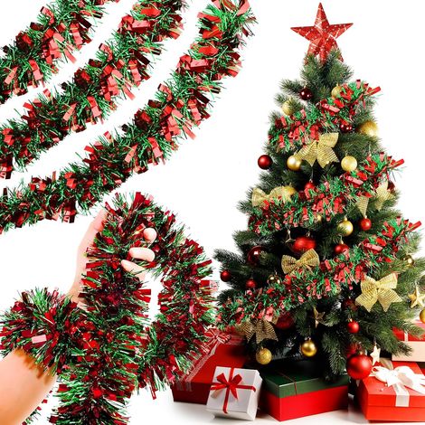 Guirlande Decoration Noel Garland Sapin Artificiel Décoration de Noël Verte et Rouge Tinsel Christmas 5 Pièces Couronne de Noel 10 m pour Extérieur Intérieur Escalier Porte Fenêtres (1/5)