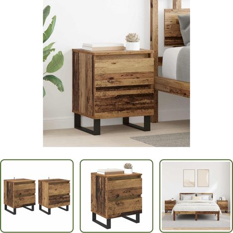 Meuble de chambre - Cabinet de chevet avec tiroir 2 pcs Bois ancien 40 x 35 x 50 cm (1/5)