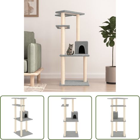 The Living Store Arbre à chat avec griffoirs en sisal gris clair 123 cm - Arbre À Chat - Meuble Chat - Tour Chat - Griffoir Chat - Jouet Chat (1/5)