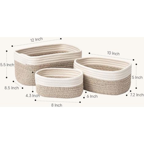 Panier Rangement,Lot de 3 Panier de Rangement Tressés en Coton,Corbeille Rangement pour Salle de Bain,Cuisine,Organisateur Table a Langer Bebe,Décoration Boite de Rangement pour Bébé,Enfant (1/5)