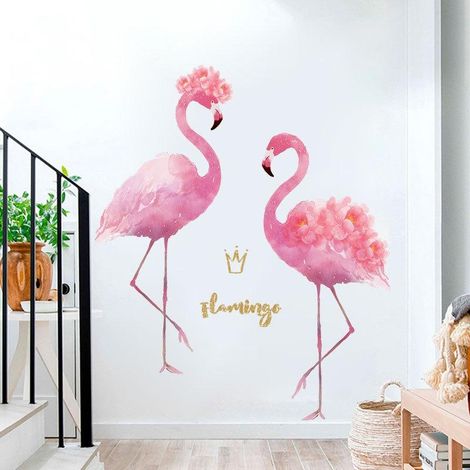 Sticker mural flamant rose, décoration murale pour chambre à coucher (1/4)