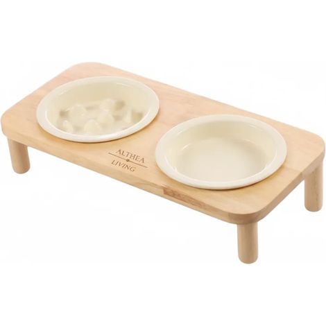 Althea Living - Bebedero/comedero de bambú y cerámica para gatos Cala Blanca (1/5)