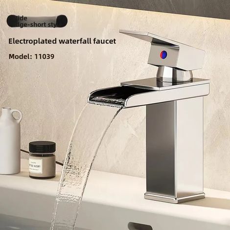 Robinet de lavabo noir de luxe à LED (court), mitigeur monocommande, eau chaude et froide, production d'électricité. (1/5)
