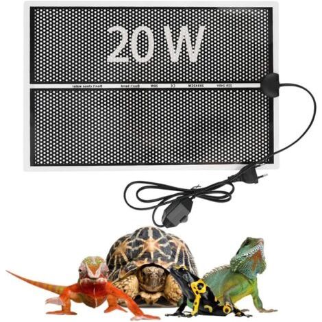 Tapis chauffant pour reptiles, 20 watts, 28 x 42 cm, tapis chauffant à température réglable pour terrarium, adapté aux tortues, geckos, serpents, araignées, lézards, etc. (1/4)