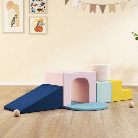 Ensemble de 8 blocs de mousse pour enfants avec housses en velours lavables pour grimper et ramper, multicolores (1/5)