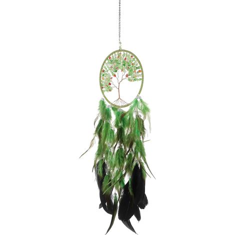 Attrape-rêves Décoratif en Cristal Vert Plume, Décoration Murale Élégante et Bohème pour Chambre D'garçon et Filles ou Bébé, Charme Unique et Beauté Originale (1/5)