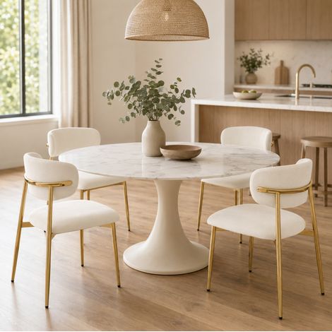 4er-Set weiße Polster-Esszimmerstühle mit goldenen Eisenbeinen OKWISH (1/5)