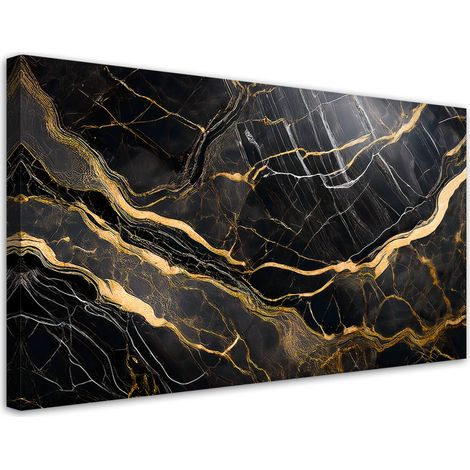 Tableau déco Marbre Noir/Blanc avec Or 100x50 (1/5)