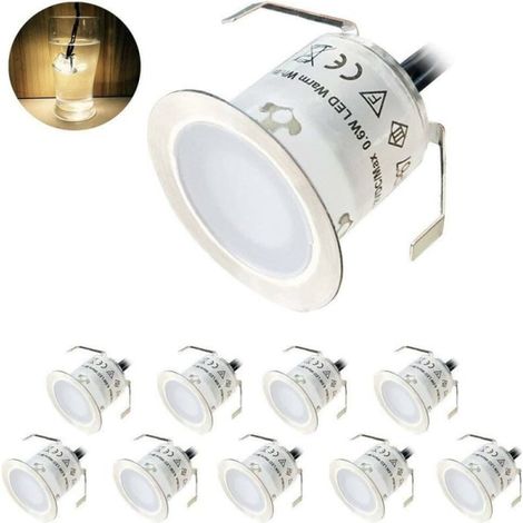 Lot de 10 spots LED encastrables extérieur, étanche IP67, lumière blanc chaud 3000K, projecteur de sol 32mm 0,6W DC12V pour allée (1/5)