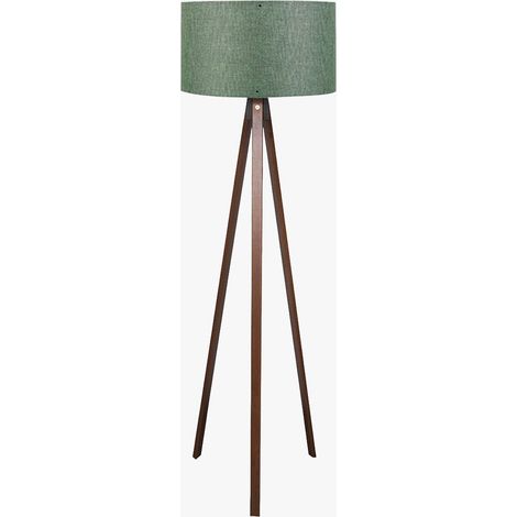 SYMO Lampe sur pieds avec abat jour en PVC vert pieds couleur bois foncé (1/5)