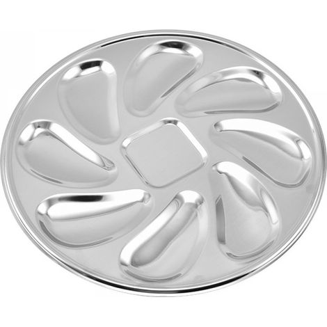 Plaque À Huîtres - En Acier Inoxydable - 8 Logements Pour Huîtres Et 1 Compartiment Central Pour Citron Ou Sauce - 23 x 23 Cm - Lot De 2 (1/5)