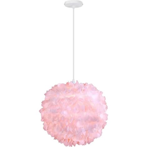 Moderne Lustre Suspension en Plume Rose,30cm Lampe de Plafond Reglable en Plume et Metal E27 Éclairage de Plafond pour Salon (1/5)