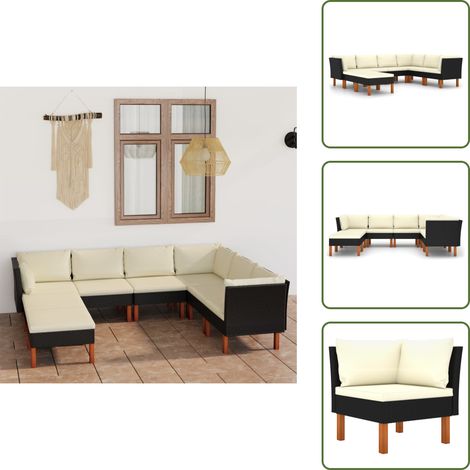8-tlg. Garten-Lounge-Set mit Kissen Poly Rattan Schwarz - Gartensonnenliege - Gartenloungesessel - Outdoor Möbel - Gartenmöbel Set - PE-Rattan (1/5)