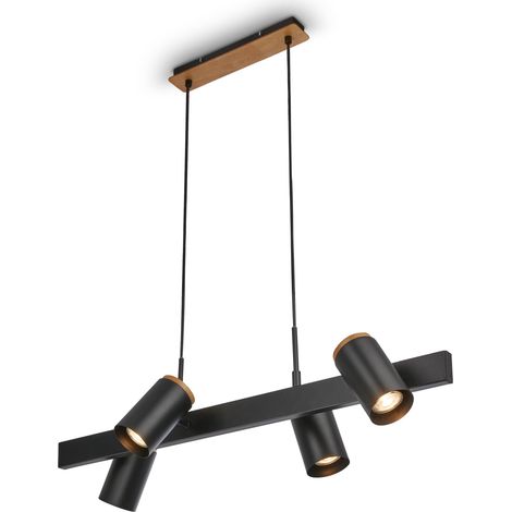 Suspension luminaire, orientable, 4x GU10 douille, plafonnier, suspension d'éclairage intérieur, luminaire chambre, cuisine, 80x24,9x120 cm, noir-bois (1/5)