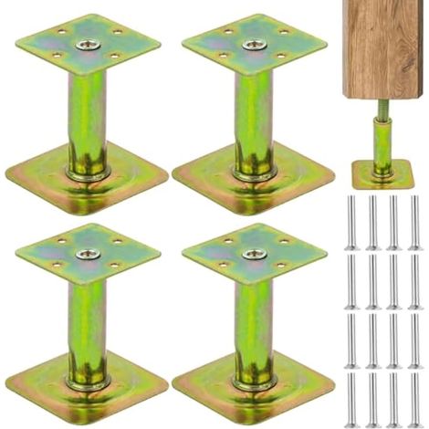 Supports de poteaux réglables 100-130 mm, lot de 4, en acier galvanisé, pour clôtures, abris, terrasses, carports et pergolas (1/5)