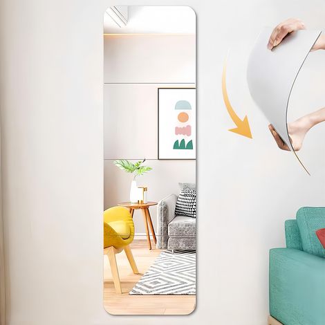 4 Pièces Miroir Mural Autocollant, Autocollant Mural Décorative Auto Adhésifs, Miroir Acrylique Antidéflagrant Carrés Flexible pour Salle de Bain Salon Chambre (4 Pièce) (1/5)