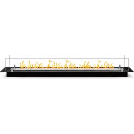 bruciatore per camino bioetanolo divina fire in acciaio inox e vetro nero 119x19,4x21 cm