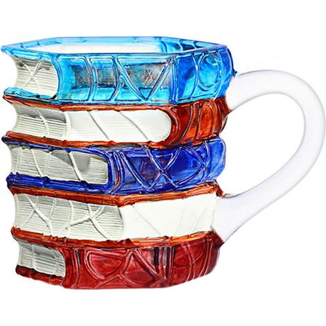 Handbemalter Kaffeebecher mit gestapelten Büchern, 325 ml, unzerbrechliches Geschenk für Leseratten und Bücherliebhaber, ideal für heiße und kalte Getränke