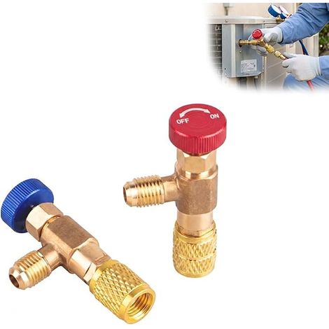 Pack of 2 Refrigerant Safety Valve for Air Conditioning R22 R32 Brass Fitting 5/16" Male to 1/4" and 5/16" Female Air Conditioner Filling Hose Adapter (1/5)