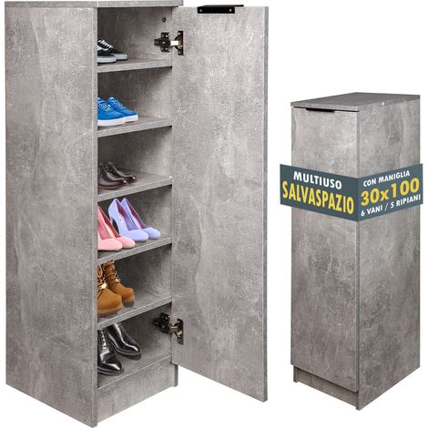 Scarpiera Mobiletto Multiuso in Legno Cemento Mobile Porta Scarpe 30x35x100 cm (1/5)