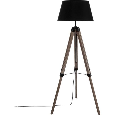 Atmosphera – Lampadaire trépied en bois massif de pin avec abat-jour noir H 145 cm – Éclairage doux pour salon, chambre ou bureau