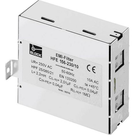 Block HFE 156-230/6 HFE 156-230/6 Filtro soppressore 250 V/AC 6 A (L x A) 40 mm x 85 mm 1 pz.
