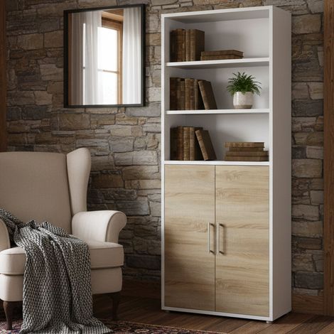 Dmora - Kommode Valsesia, Wohnzimmerbuffet, Wohnzimmer-Sideboard, Moderne Küchen-Speisekammer, 89x40 h222 cm, Weiß und Eiche (1/3)