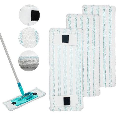Lot de 3 lingettes de rechange pour balai, en microfibre, humides et sèches, pour sols lisses, bois, pierre, carrelage - Blanc (1/5)