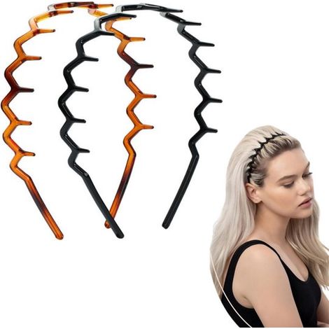 Aros para el cabello ondulados en zigzag de dos piezas en color negro carey (1/3)