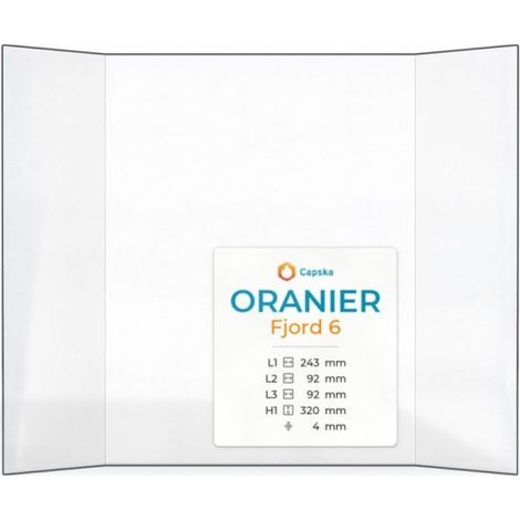 Vitre Oranier FJORD 6 - Verre Prismatique pour poêle à bois - (92 + 243 + 92) x 320 mm (L2+L1+L3 x H1) - 4 mm