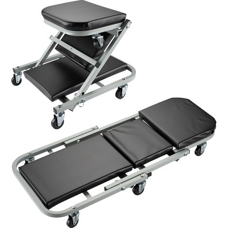 Wiltec Chariot de Visite 2-en-1 et Siège d’Atelier 90x41.5x12.5 cm, Charge 150 kg, Housse Matelassée & 6 Roulettes Pivotantes, Siège Garage Planche Roulante (1/5)