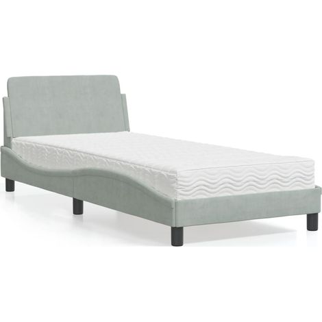 Cama con colchón Dover terciopelo gris claro 90x200 cm vidaXL (1/5)
