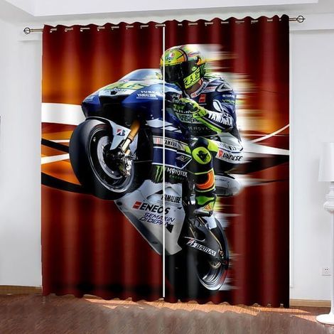 3D Moto Lot de 2 Rideaux Occultants, Moto Locomotive des Sports thème Rideau Thermique Isolant Anti Froid, 140x240, Rideau Occultant avec Œillets Rideau Fenetre - 140L X 240H cm (2 Panneaux) (1/5)