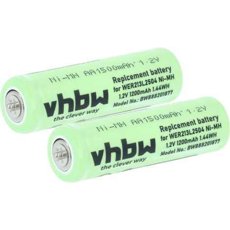 vhbw 2x Batterie remplacement pour Panasonic WER213L2504, WER2061L2508 pour rasoir tondeuse électrique (1200mAh, 1,2V, NiMH) (1/4)