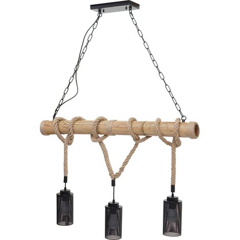 Lámpara de suspensión de cuerda de bambú diseño industrial vintage pantalla de tubo de metal negro 3x 040003599 (1/5)
