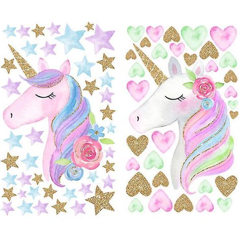 2 Einhorn-Mädchenzimmer-Aufkleber