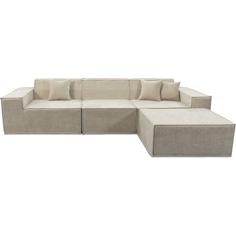 Canapé droit modulable avec ottoman en tissu texturé "Lusso" - 4 places - Beige