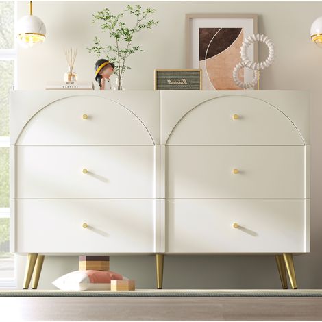 Cassettiera Moderna Bianca con 6 Cassetti, Buffet Alto per Camera e Soggiorno, 120x40x85 cm (1/5)
