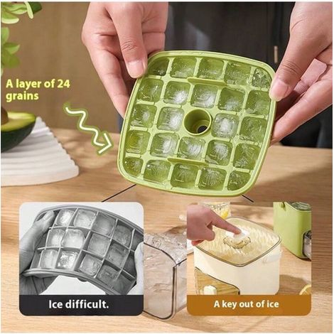 Macchina per cubetti di ghiaccio a pressione, vassoio per cubetti di ghiaccio con cassetto e contenitore, griglia per ghiaccio riutilizzabile, per caffè, cocktail, succhi, macchina da cucina, verde (1/4)