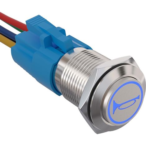 1 Interrupteur bouton-poussoir klaxon 16mm, LED bleue 12V, étanche IP65, acier inoxydable, pour voiture, camion, bateau