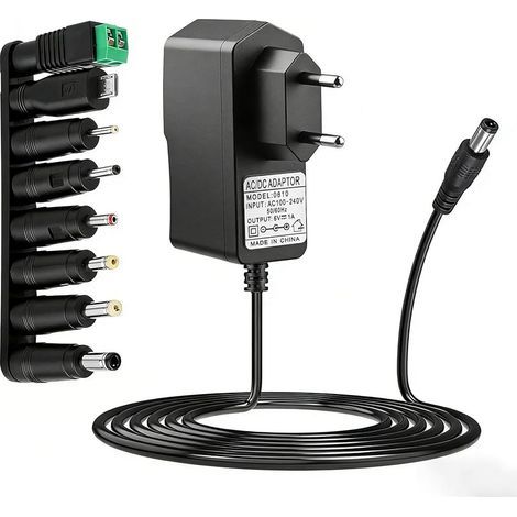 6V 1A Alimentation Adaptateur Secteur avec 8 Connecteurs Chargeur AC 100-240V vers DC 6Volt 1000mA pour Routeur Bande LED Caméra CCTV Câble d'alimentation de Remplacement pour Chargeur de Batterie (1/5)