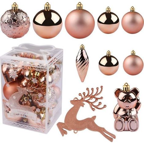 Lot de boules de Noël incassables à suspendre - KAGOLOW - Or rose - 30 pièces - 8 boules de 3 cm - 10 boules de 4 cm (1/5)