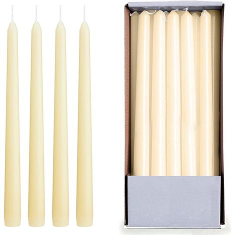 10 Candele coniche in cera paraffina di colore avorio con stoppini in cotone - Lunghezza 25cm e diametro 2,2cm, durata 8 ore - Decorazioni natalizie, (1/5)